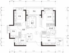 恒大西辰绿洲1期3室2厅2卫109.00平户型