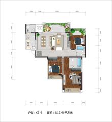 禹通 宝誉府3室2厅2卫112.65平户型