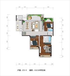 禹通 宝誉府3室2厅2卫112.65平户型