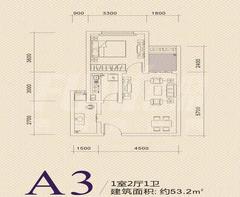 广泽长河郡3期奥格斯堡1室2厅1卫53.20平户型