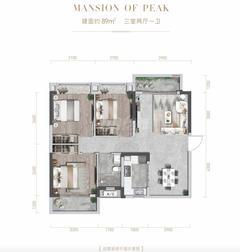 御峰雅苑1期3室2厅1卫89.00平户型