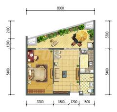 雾山河畔1期1室2厅1卫65.26平户型