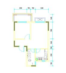 彭州市白鹿镇银杏枫丹酒店1室1厅1卫54.37平户型