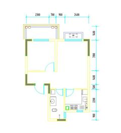 彭州市白鹿镇银杏枫丹酒店1室1厅1卫54.37平户型
