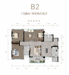 西宸春天小区4室2厅2卫128.63平户型