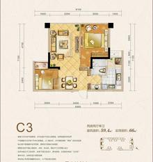 正成东区1号2室2厅1卫59.65平户型