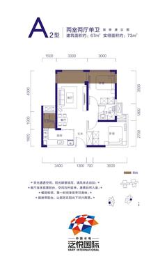 中国水电泛悦国际2室2厅1卫66.69平户型
