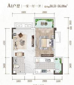 天樾龙门1期1室1厅1卫50.51平户型