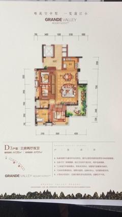 花样年大溪谷2期3室2厅2卫120.00平户型