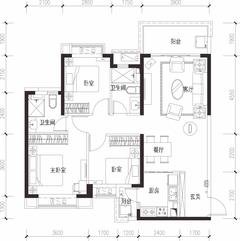 恒大西辰绿洲1期3室2厅2卫115.00平户型