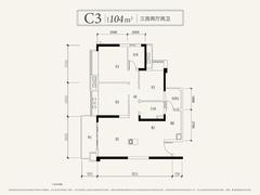 龙湖上城1期3室2厅2卫103.63平户型