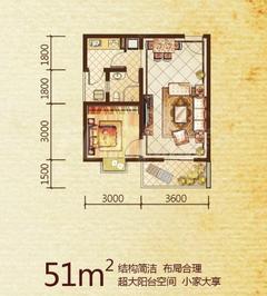 万泉阳光华庭1室1厅1卫52.00平户型