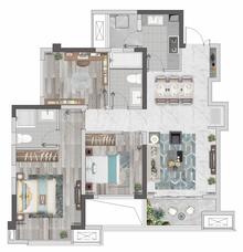 力扬悦熙名苑1期3室2厅2卫98.00平户型