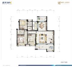 清江花都1期3室2厅2卫124.00平户型