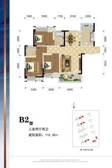 盛鼎阳光1期3室2厅2卫118.38平户型