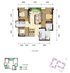佳兆业广场3室2厅2卫96.00平户型