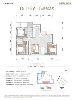 都会甲第小区1期3室2厅2卫89.00平户型