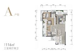 成都万达一号-3号地块万达华庭3室2厅2卫116.00平户型