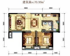 锦悦府2期2室2厅1卫70.99平户型
