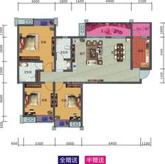 公园大道1号3室2厅2卫124.64平户型