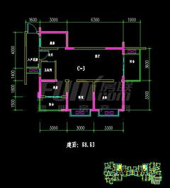五彩城2期2室2厅1卫88.83平户型