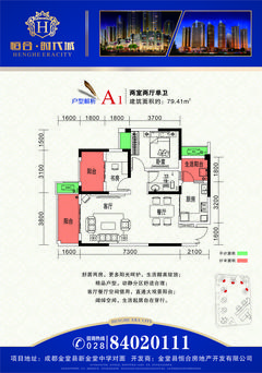 恒合时代城2室2厅2卫79.41平户型