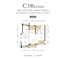 东麓驿境4期睎嶺2室3厅2卫100.43平户型