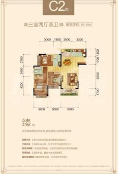 蓝光金悦府3室2厅2卫110.00平户型