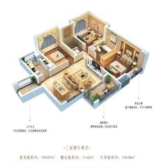 鹭湖宫11区3室2厅2卫104.67平户型