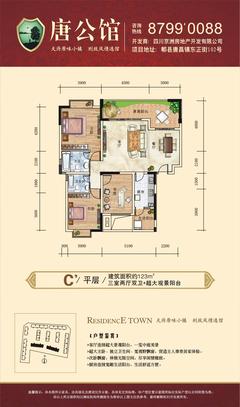唐公馆3室2厅2卫123.00平户型