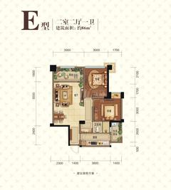 潮蓉金沙彦府2室2厅1卫86.00平户型
