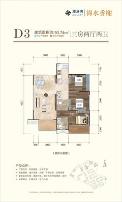 锦水香榭（澳洲湾）3室2厅2卫94.74平户型